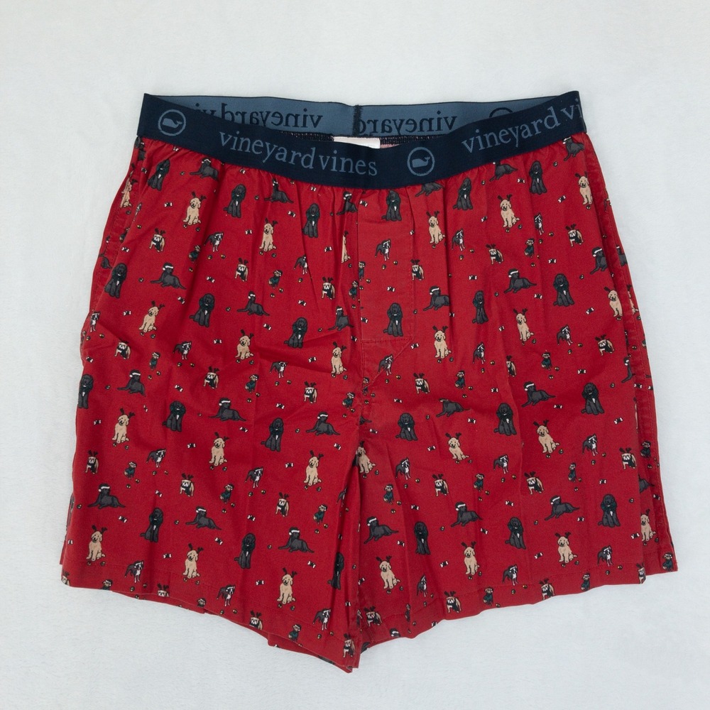 Vineyard Vines Classic Boxers Mens S Red Holiday Dog Print Cotton Stretch New